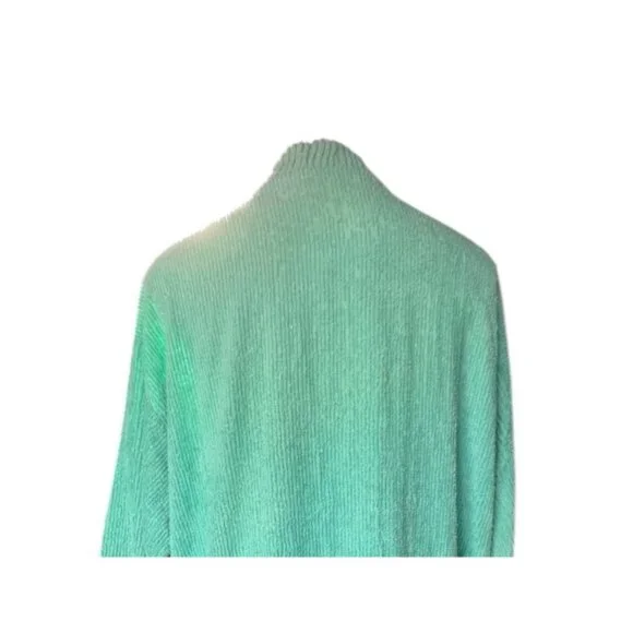 Chenille Button-Front Housecoat 1X Aqua Blue Long Sleeves Dual Pockets VTG READ - Picture 5 of 10